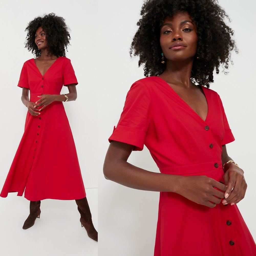 Tuckernuck Kate Red Button-Front V-Neck Maxi Dress size XXL